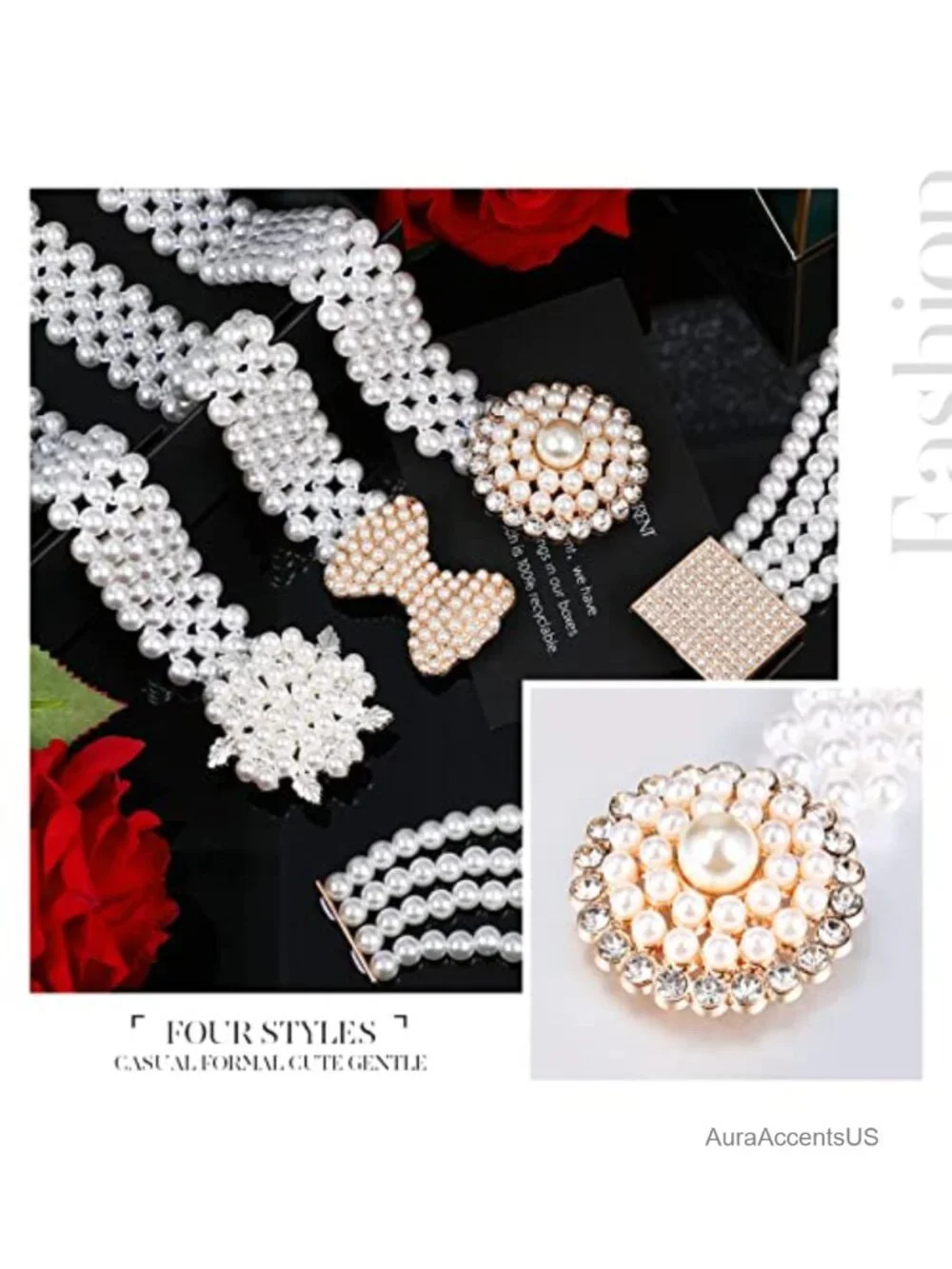 4 Pack Wedding Pearl Belt Rhinestone Bridal Belt Crystal Beaded Waistband